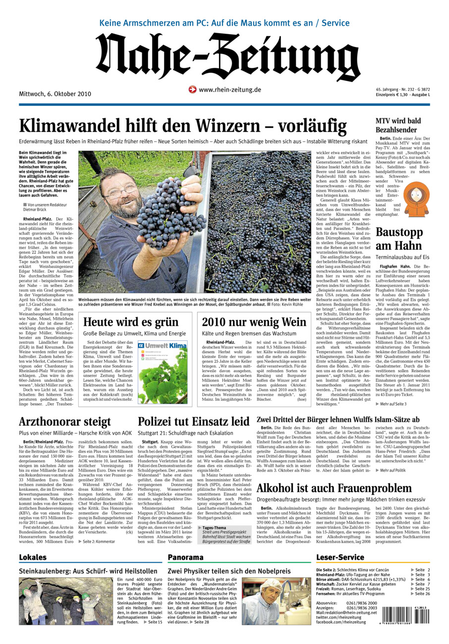 Nahe-Zeitung vom Mittwoch, 06.10.2010
