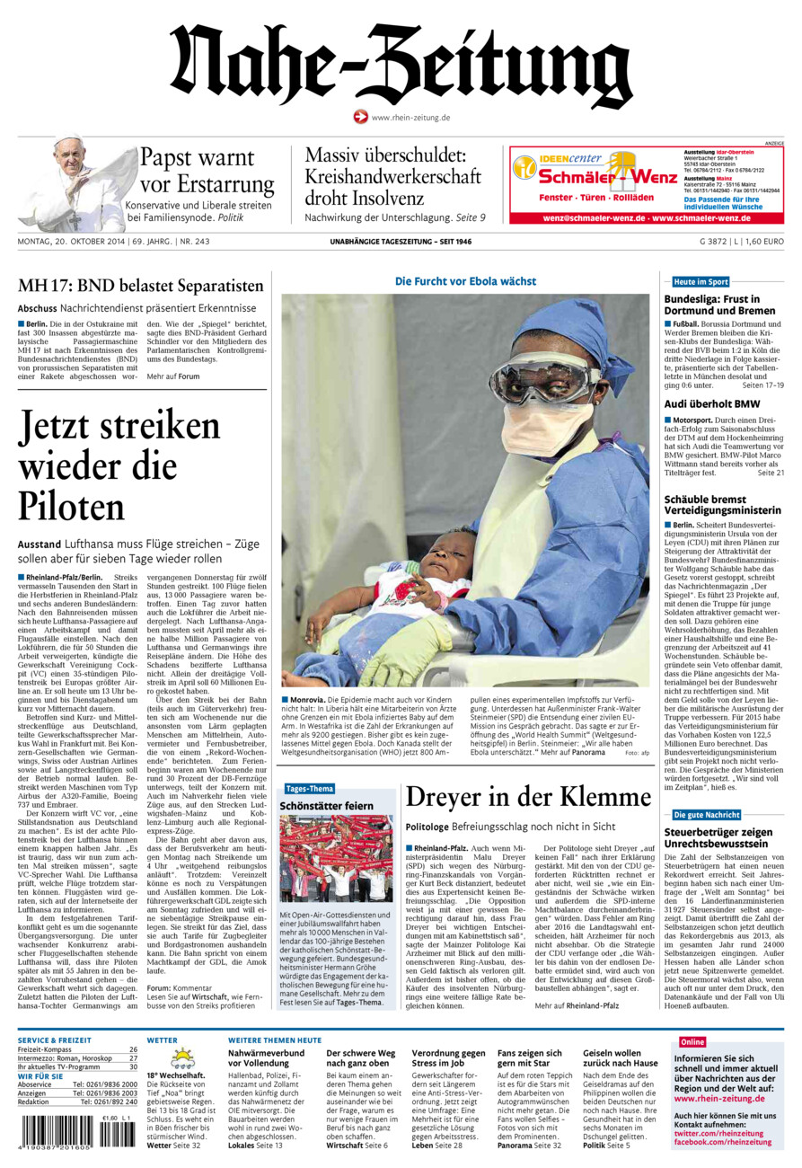 Nahe-Zeitung vom Montag, 20.10.2014