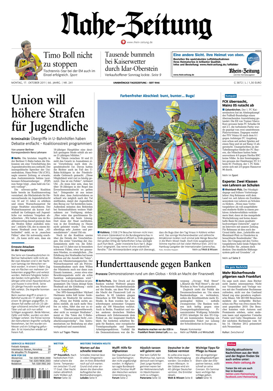 Nahe-Zeitung vom Montag, 17.10.2011
