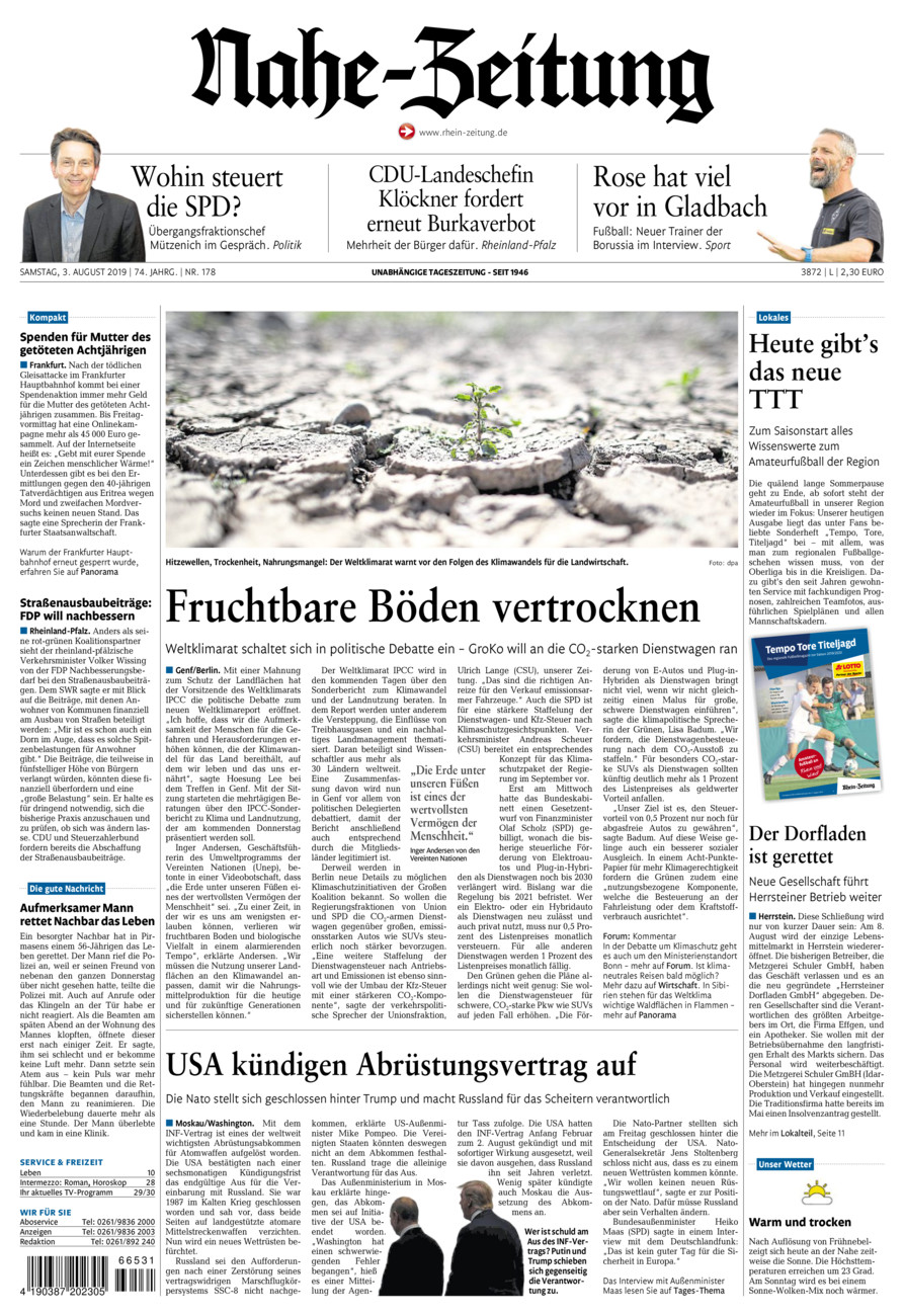 Nahe-Zeitung vom Samstag, 03.08.2019
