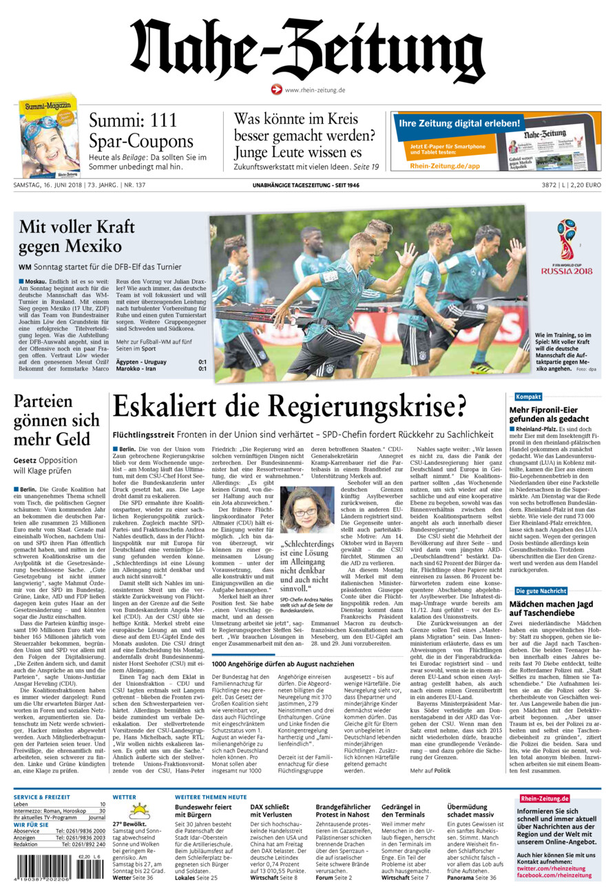 Nahe-Zeitung vom Samstag, 16.06.2018