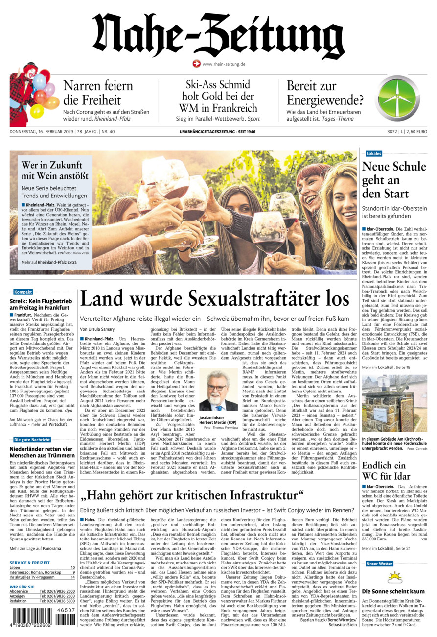 Nahe-Zeitung vom Donnerstag, 16.02.2023