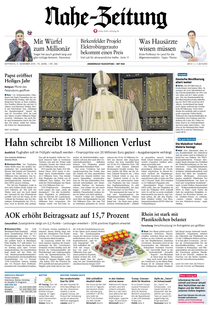Nahe-Zeitung vom Mittwoch, 09.12.2015