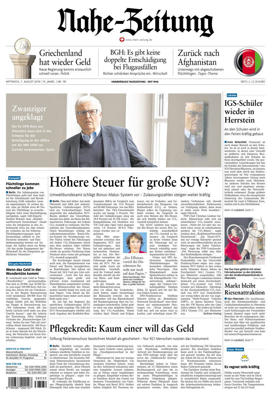 Nahe-Zeitung vom Mittwoch, 07.08.2019