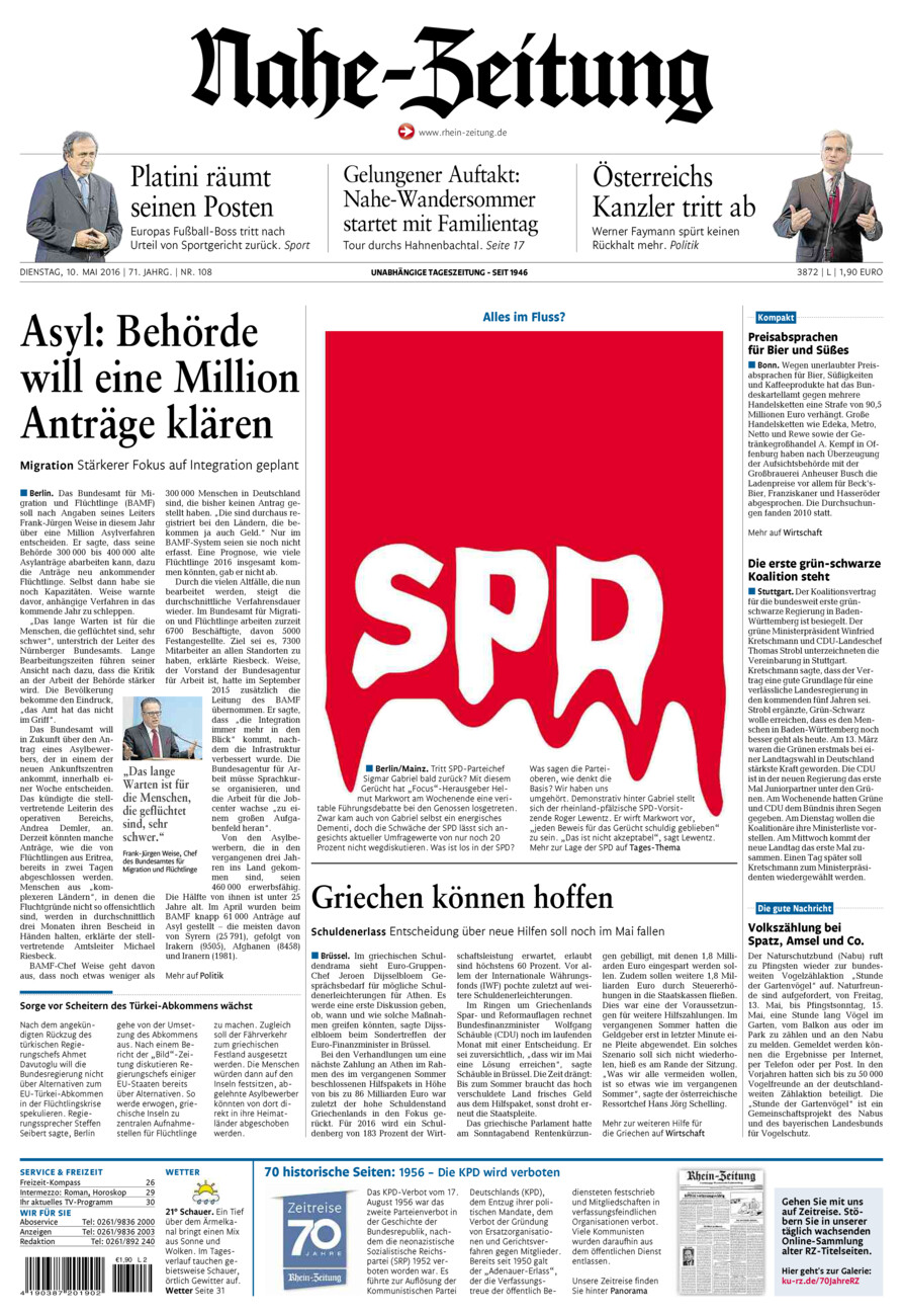 Nahe-Zeitung vom Dienstag, 10.05.2016