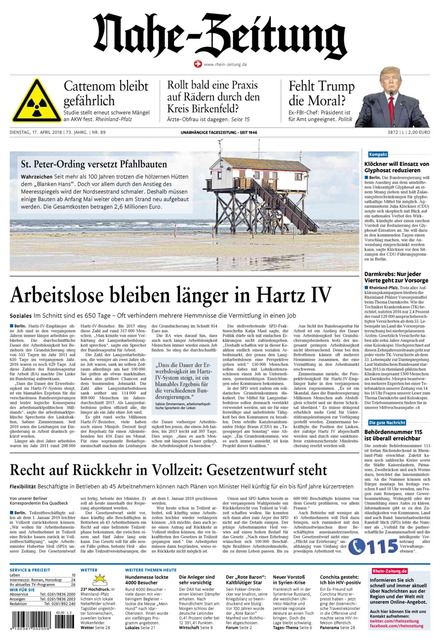 Nahe-Zeitung vom Dienstag, 17.04.2018