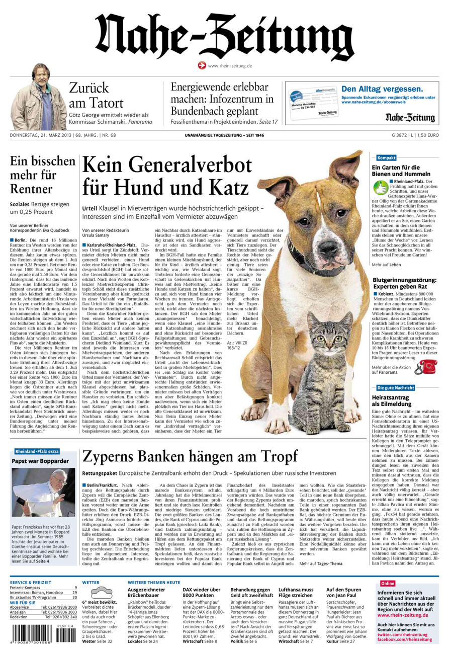Nahe-Zeitung vom Donnerstag, 21.03.2013