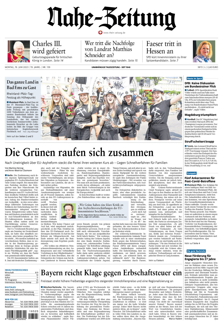 Nahe-Zeitung vom Montag, 19.06.2023