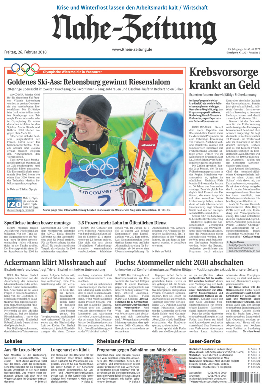 Nahe-Zeitung vom Freitag, 26.02.2010