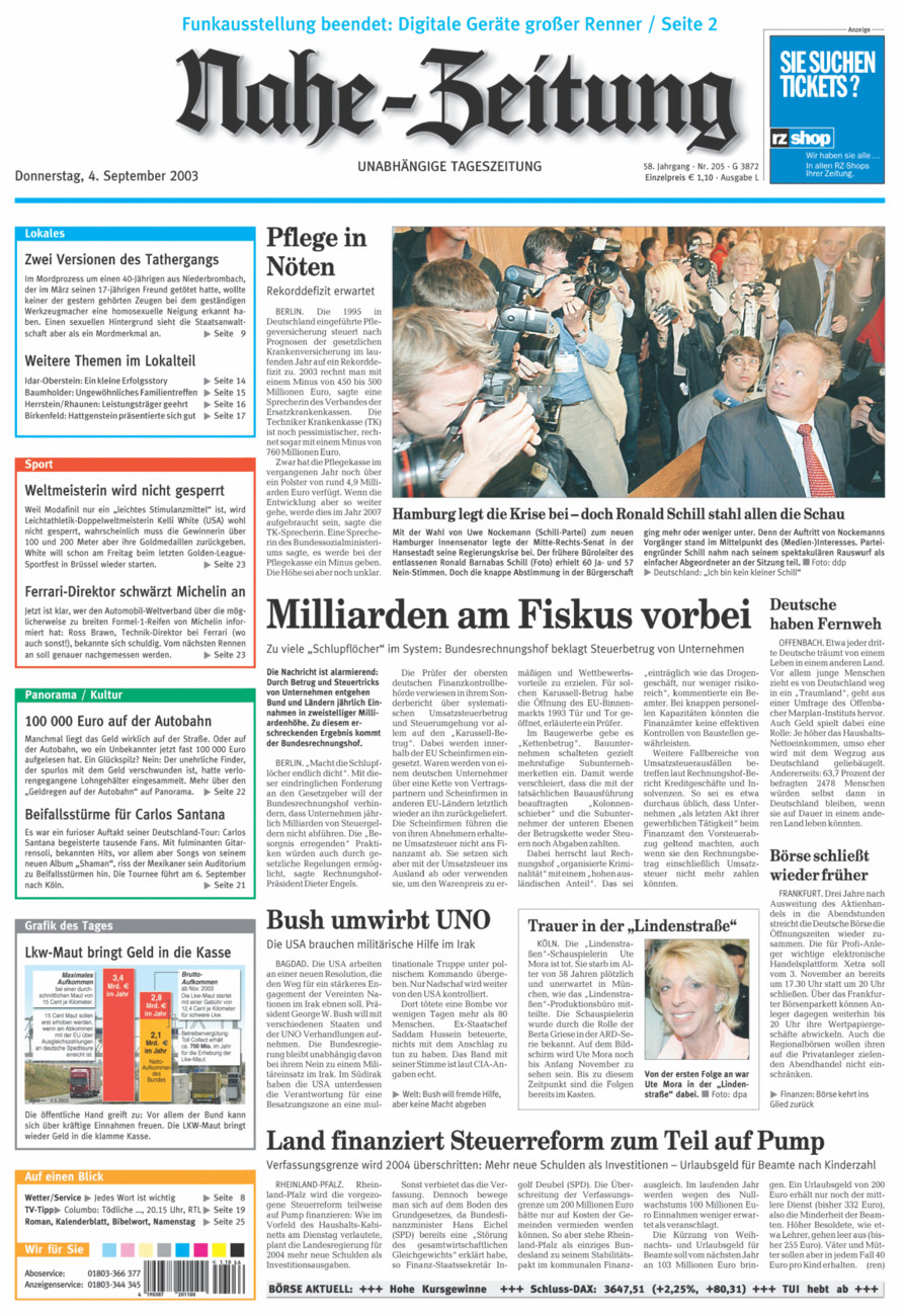 Nahe-Zeitung vom Donnerstag, 04.09.2003