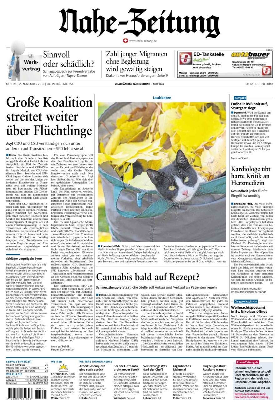 Nahe-Zeitung vom Montag, 02.11.2015