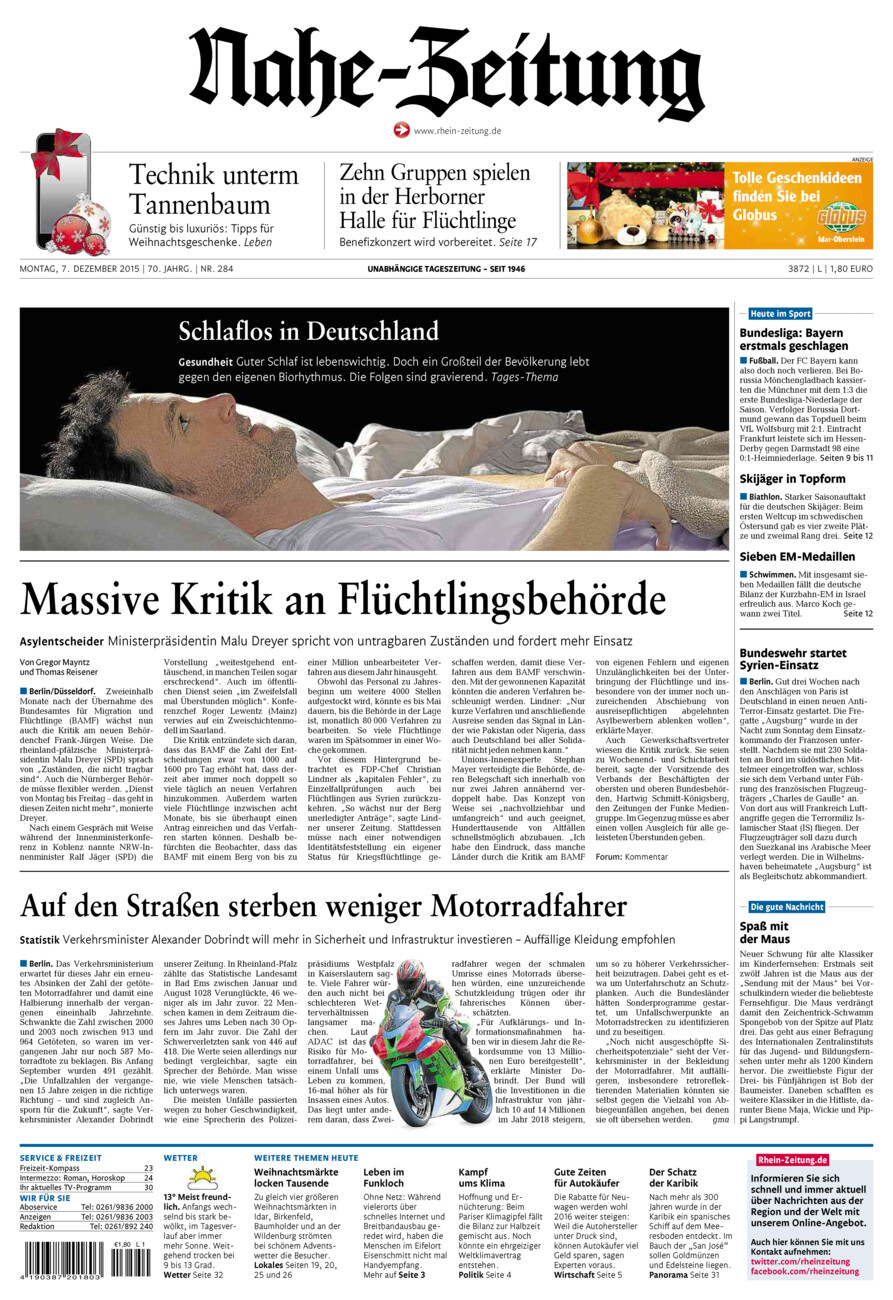Nahe-Zeitung vom Montag, 07.12.2015