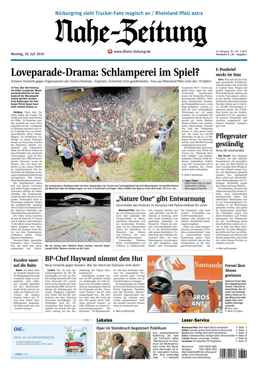 Nahe-Zeitung vom Montag, 26.07.2010