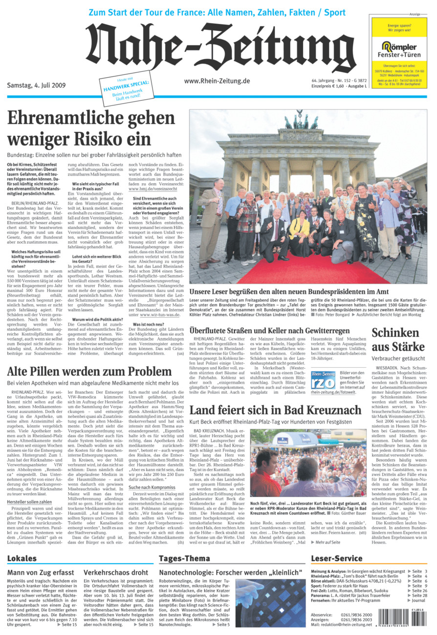 Nahe-Zeitung vom Samstag, 04.07.2009