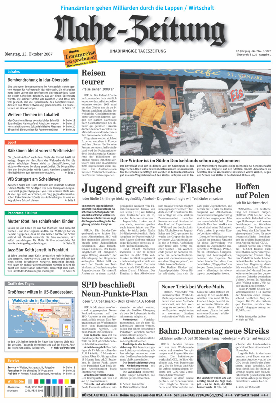 Nahe-Zeitung vom Dienstag, 23.10.2007