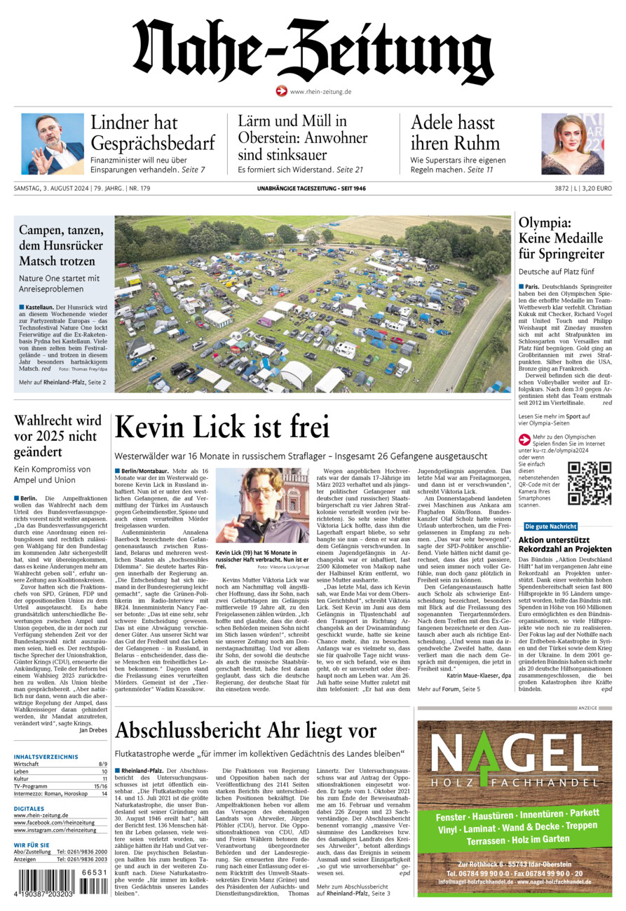 Nahe-Zeitung vom Samstag, 03.08.2024