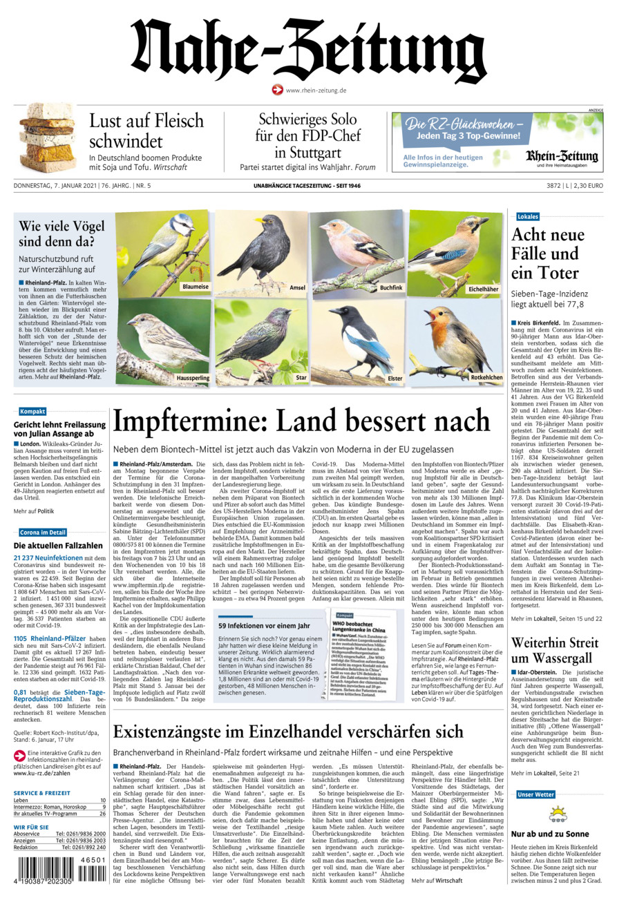 Nahe-Zeitung vom Donnerstag, 07.01.2021