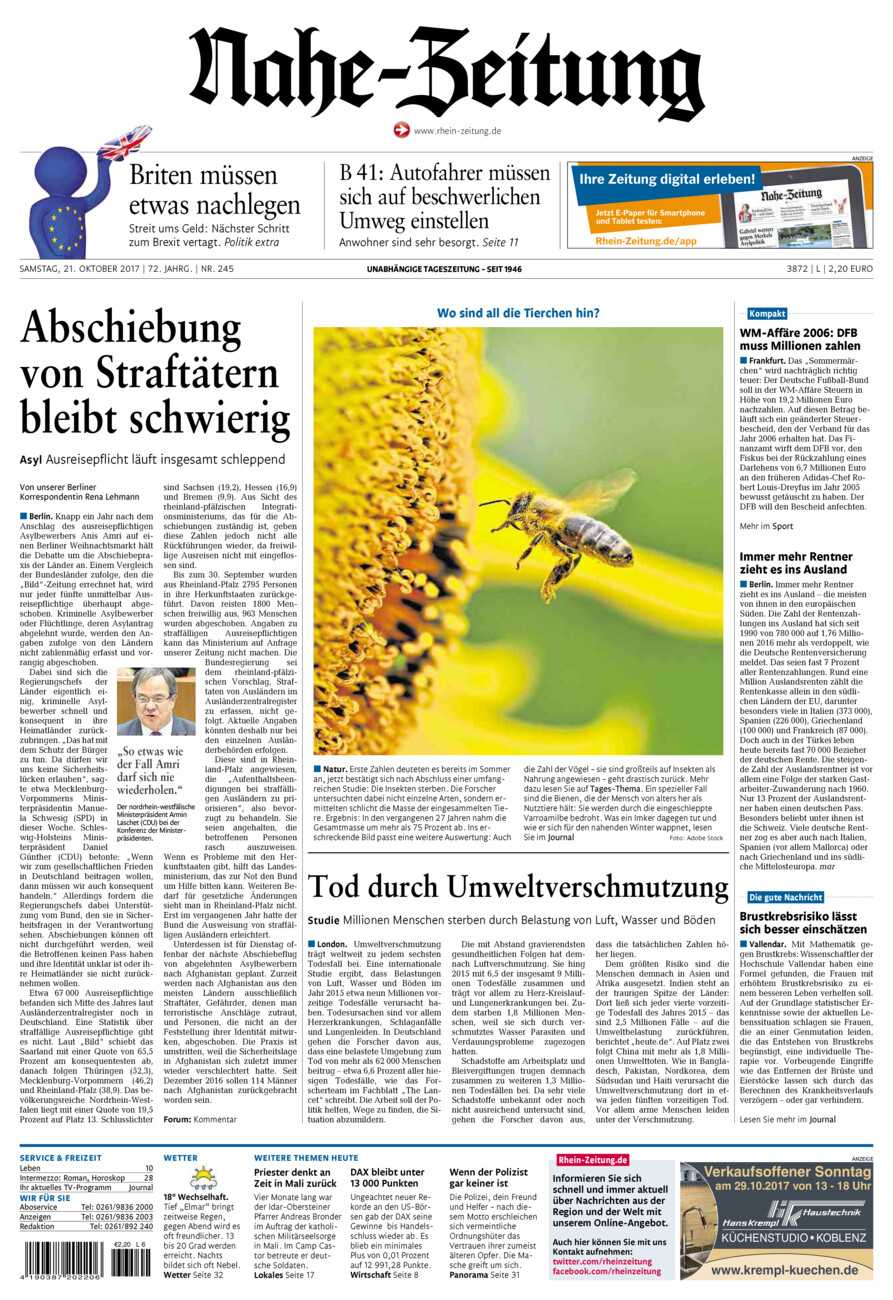 Nahe-Zeitung vom Samstag, 21.10.2017