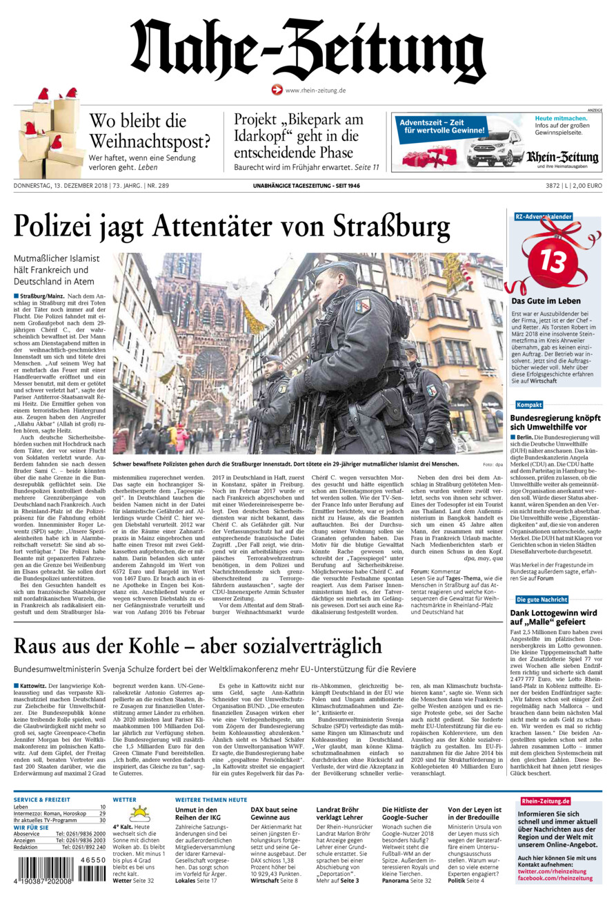 Nahe-Zeitung vom Donnerstag, 13.12.2018