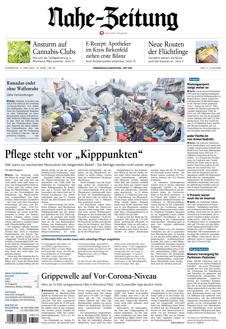 Nahe-Zeitung vom Donnerstag, 11.04.2024