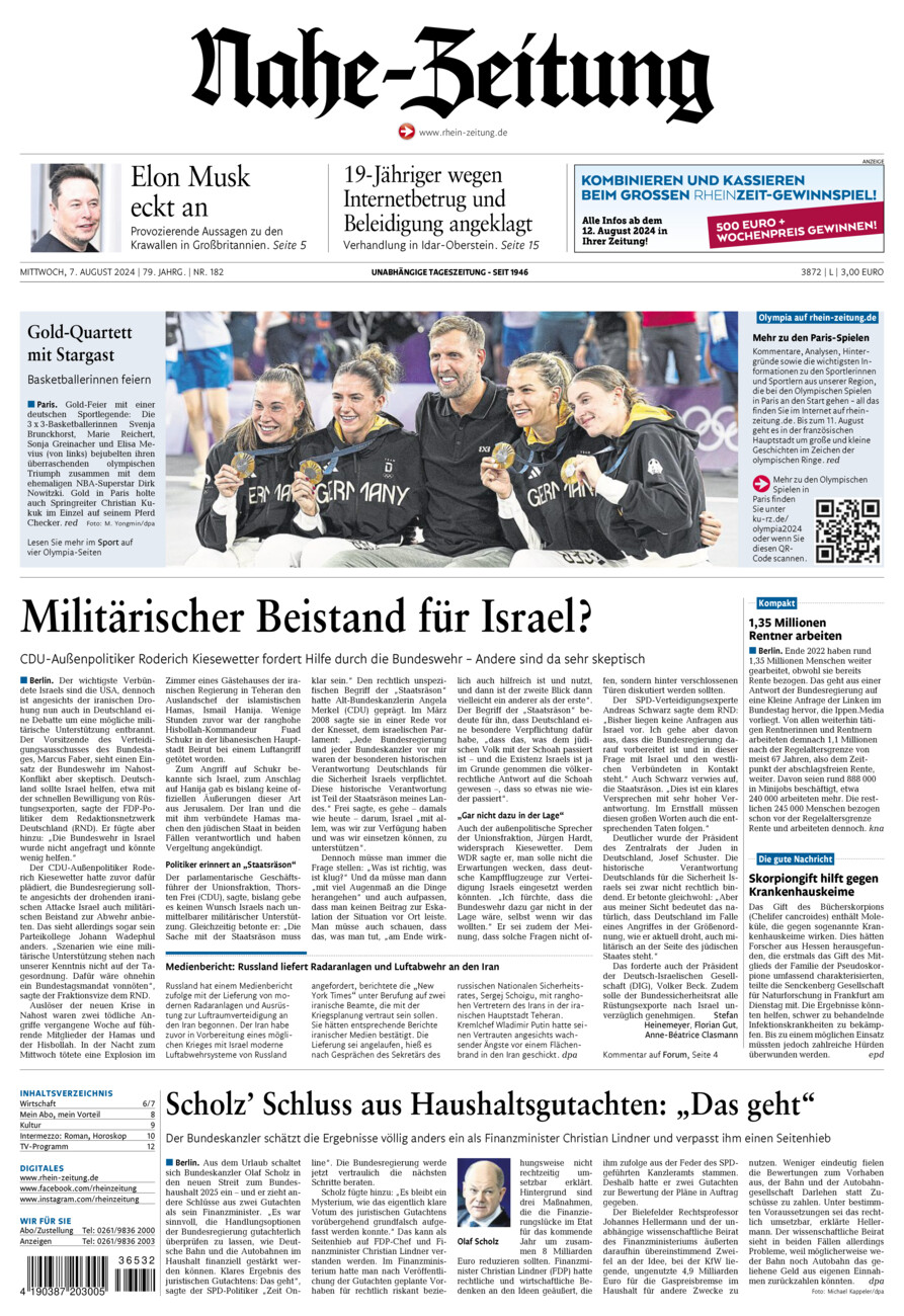 Nahe-Zeitung vom Mittwoch, 07.08.2024