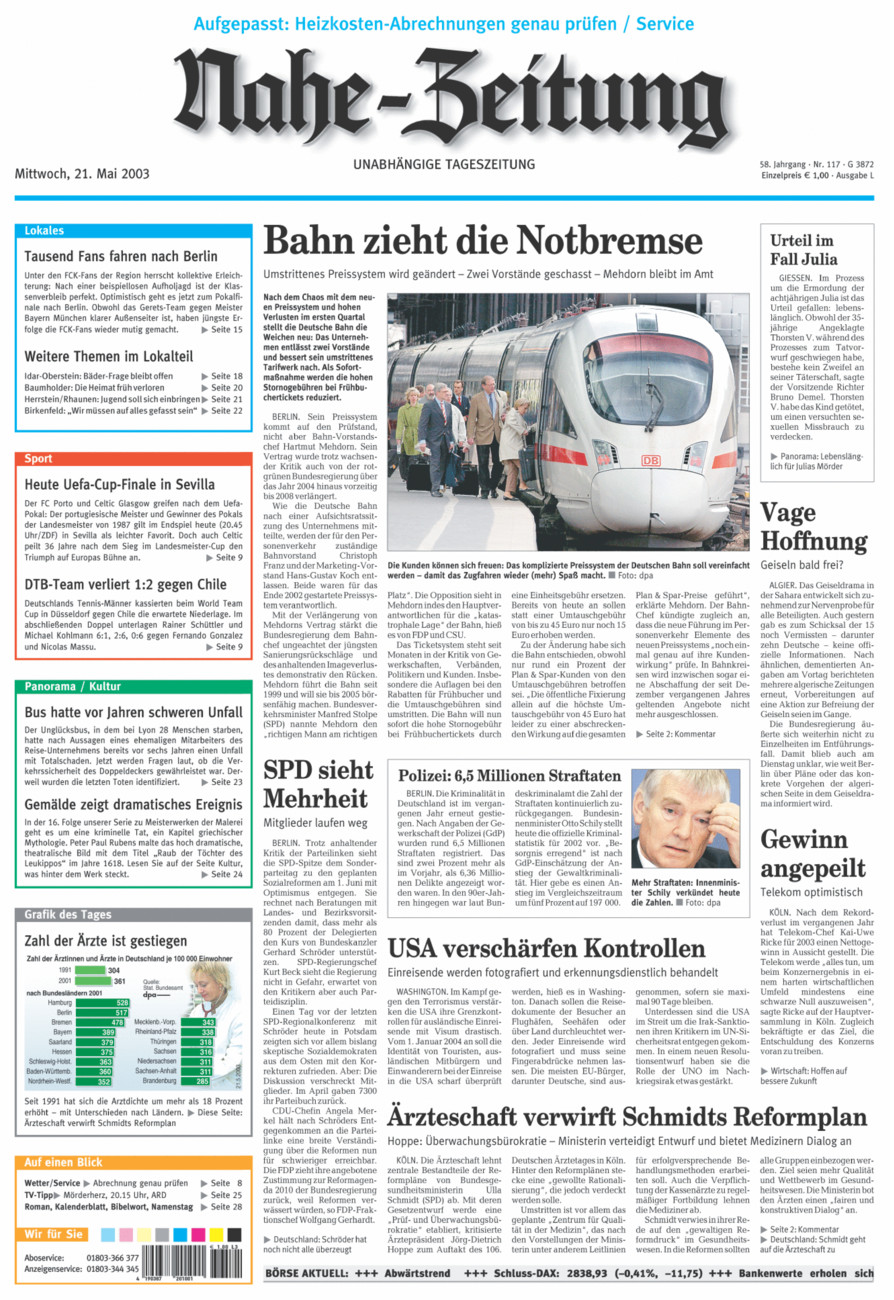 Nahe-Zeitung vom Mittwoch, 21.05.2003