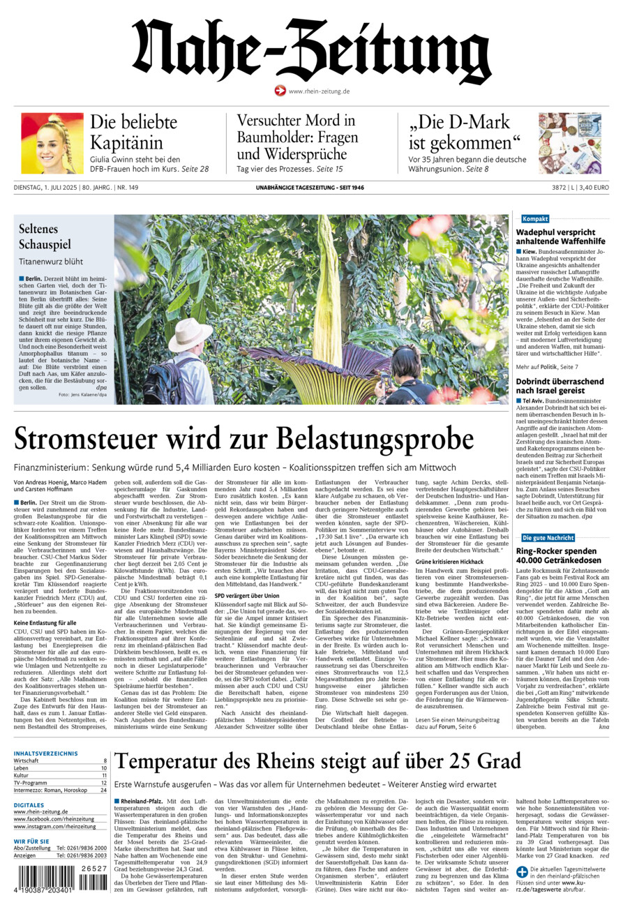 Nahe-Zeitung vom Dienstag, 01.07.2025
