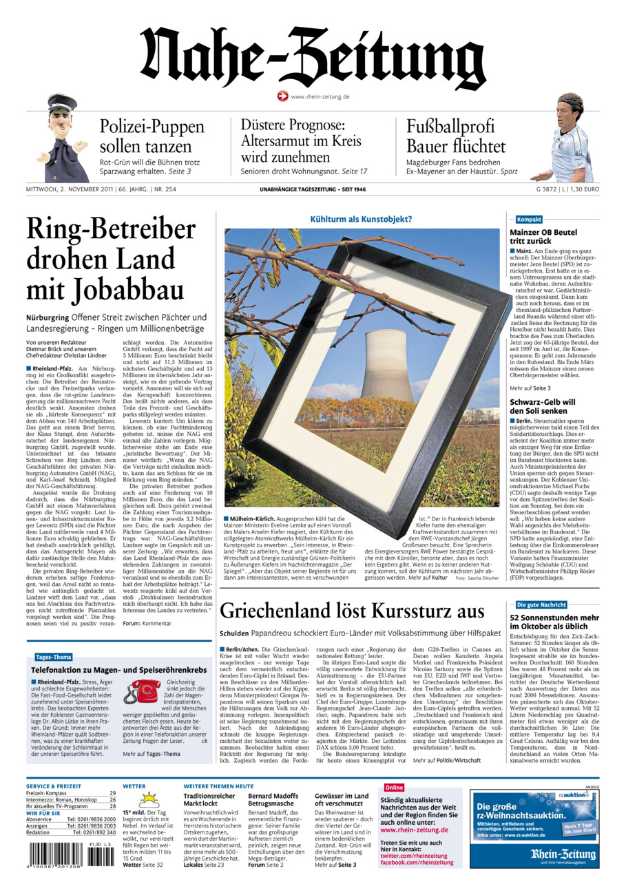 Nahe-Zeitung vom Mittwoch, 02.11.2011