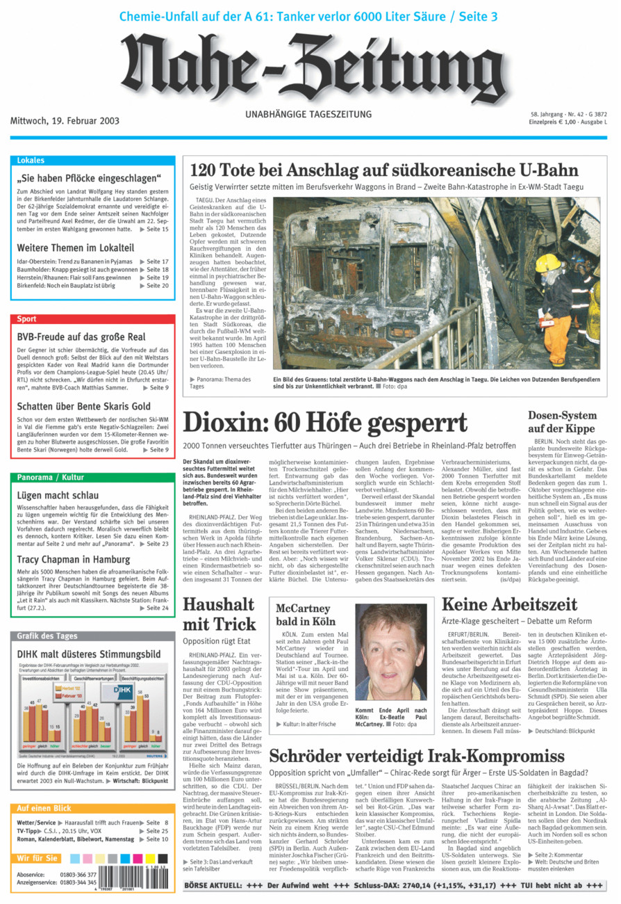 Nahe-Zeitung vom Mittwoch, 19.02.2003