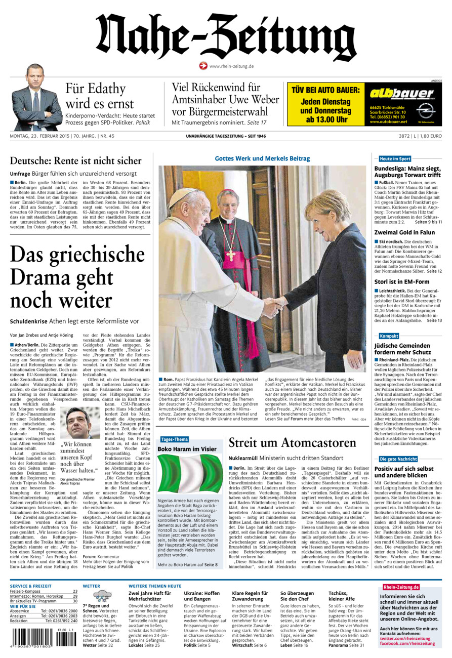 Nahe-Zeitung vom Montag, 23.02.2015