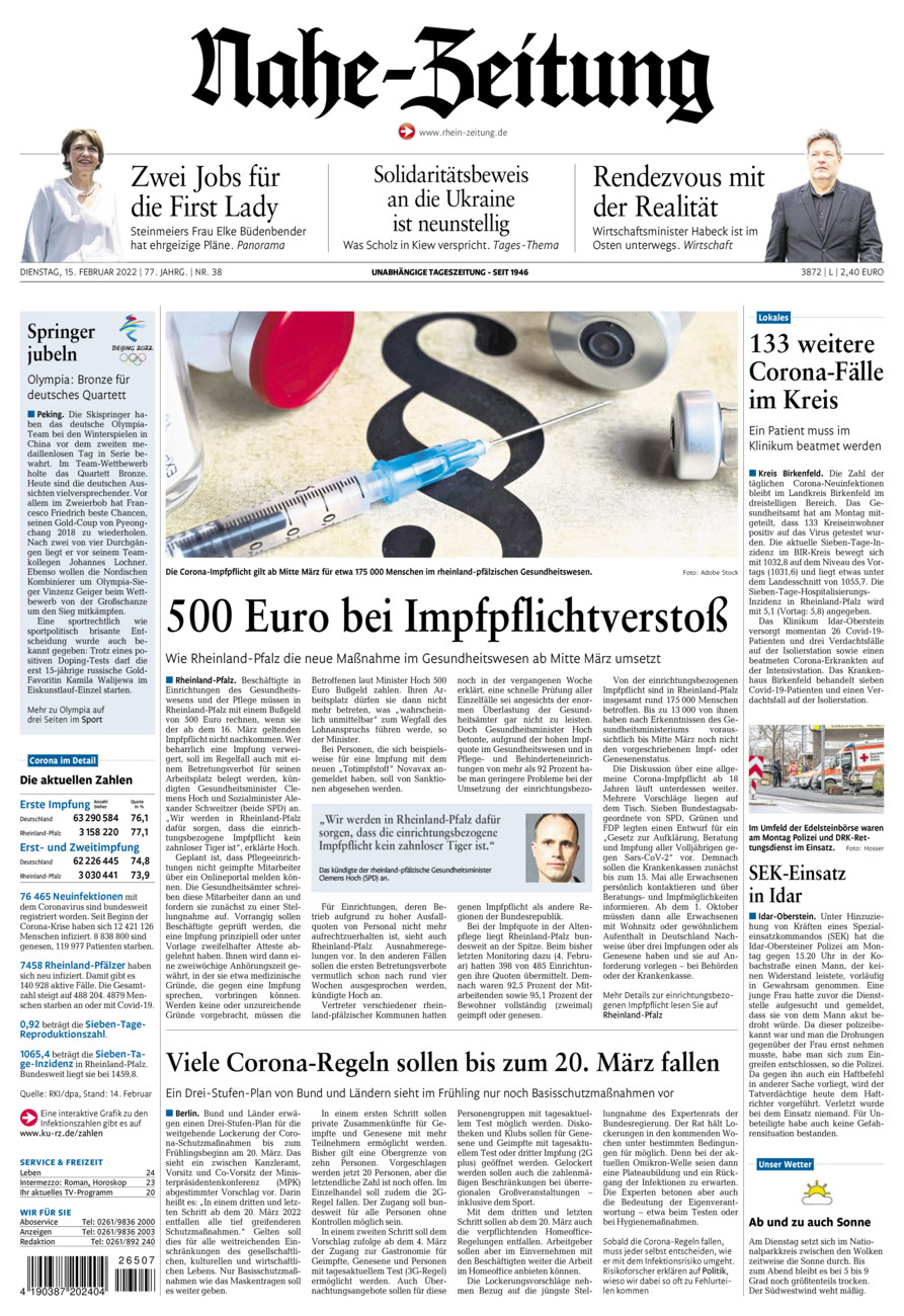 Nahe-Zeitung vom Dienstag, 15.02.2022