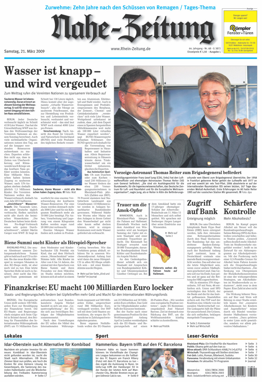 Nahe-Zeitung vom Samstag, 21.03.2009