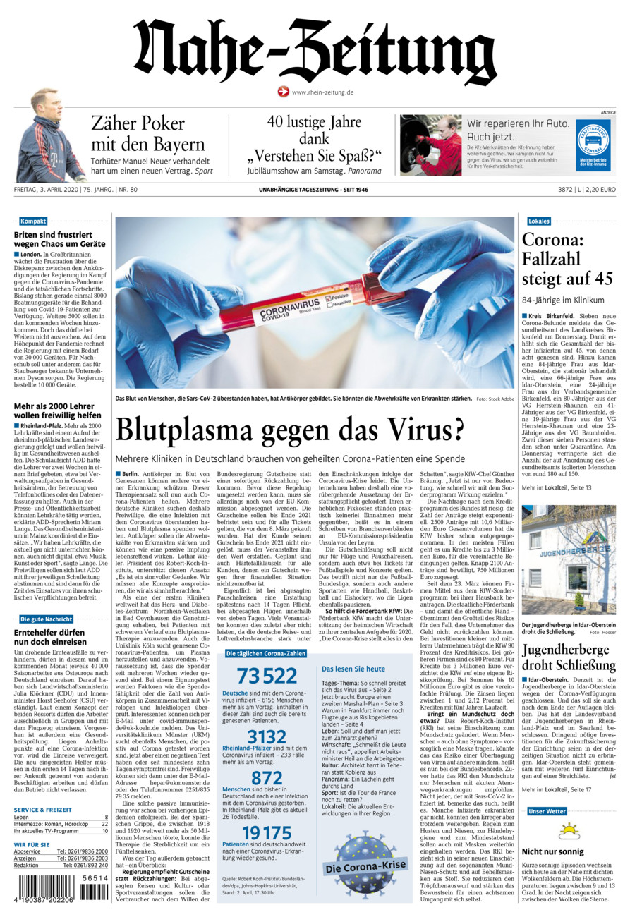 Nahe-Zeitung vom Freitag, 03.04.2020