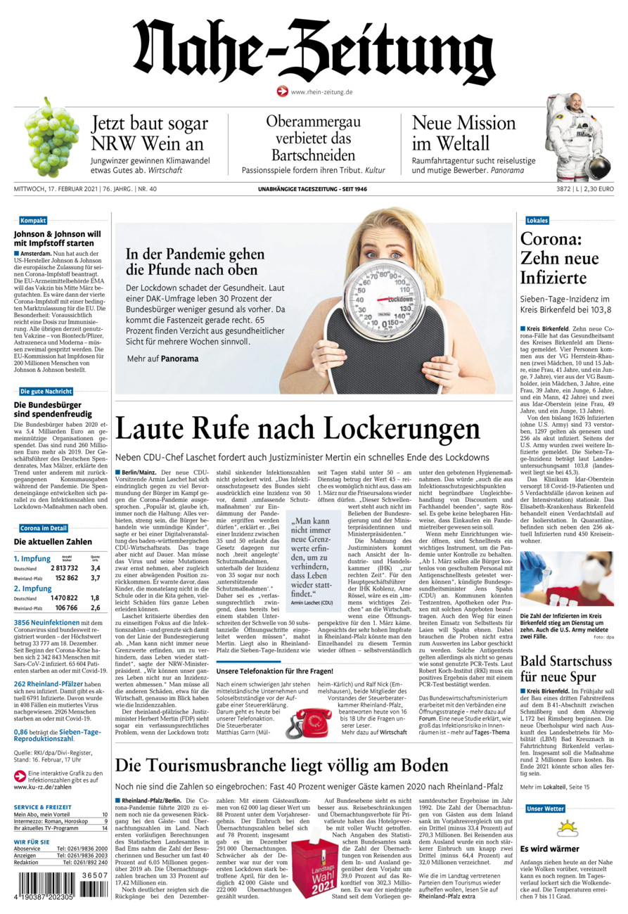 Nahe-Zeitung vom Mittwoch, 17.02.2021