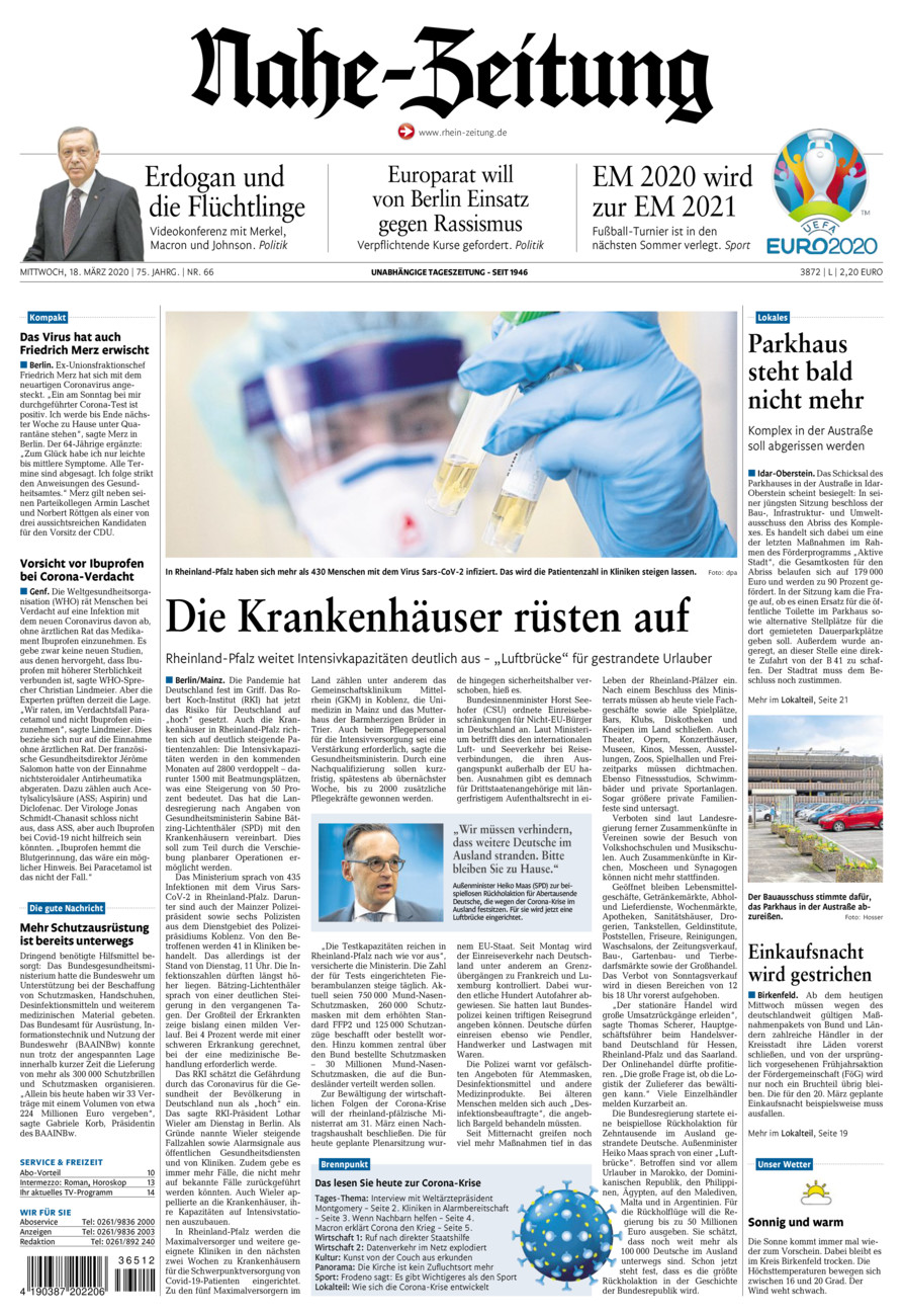 Nahe-Zeitung vom Mittwoch, 18.03.2020