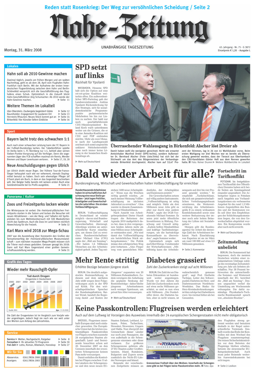 Nahe-Zeitung vom Montag, 31.03.2008