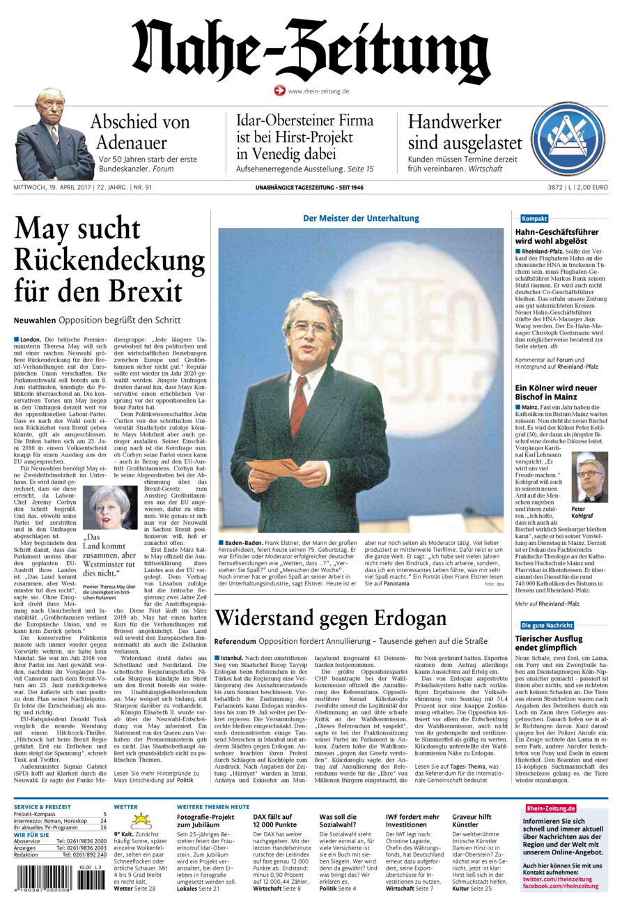 Nahe-Zeitung vom Mittwoch, 19.04.2017
