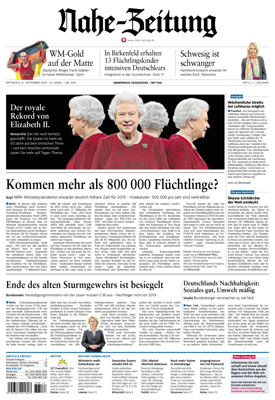 Nahe-Zeitung vom Mittwoch, 09.09.2015