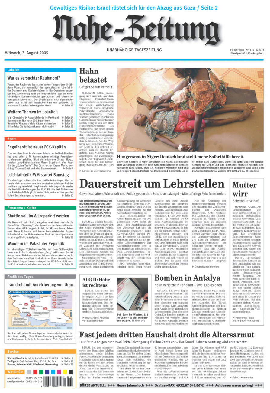 Nahe-Zeitung vom Mittwoch, 03.08.2005