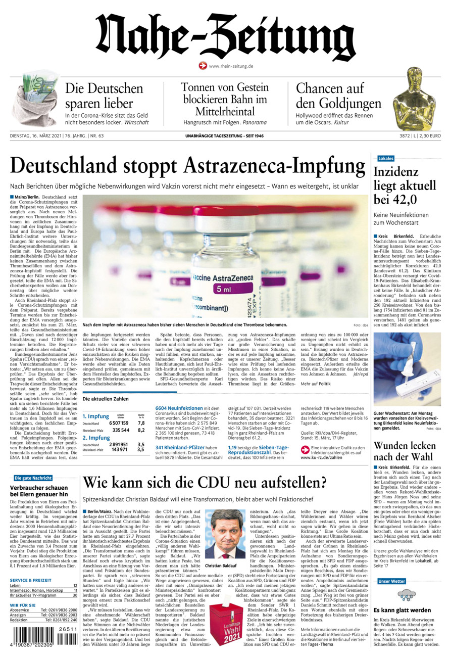 Nahe-Zeitung vom Dienstag, 16.03.2021