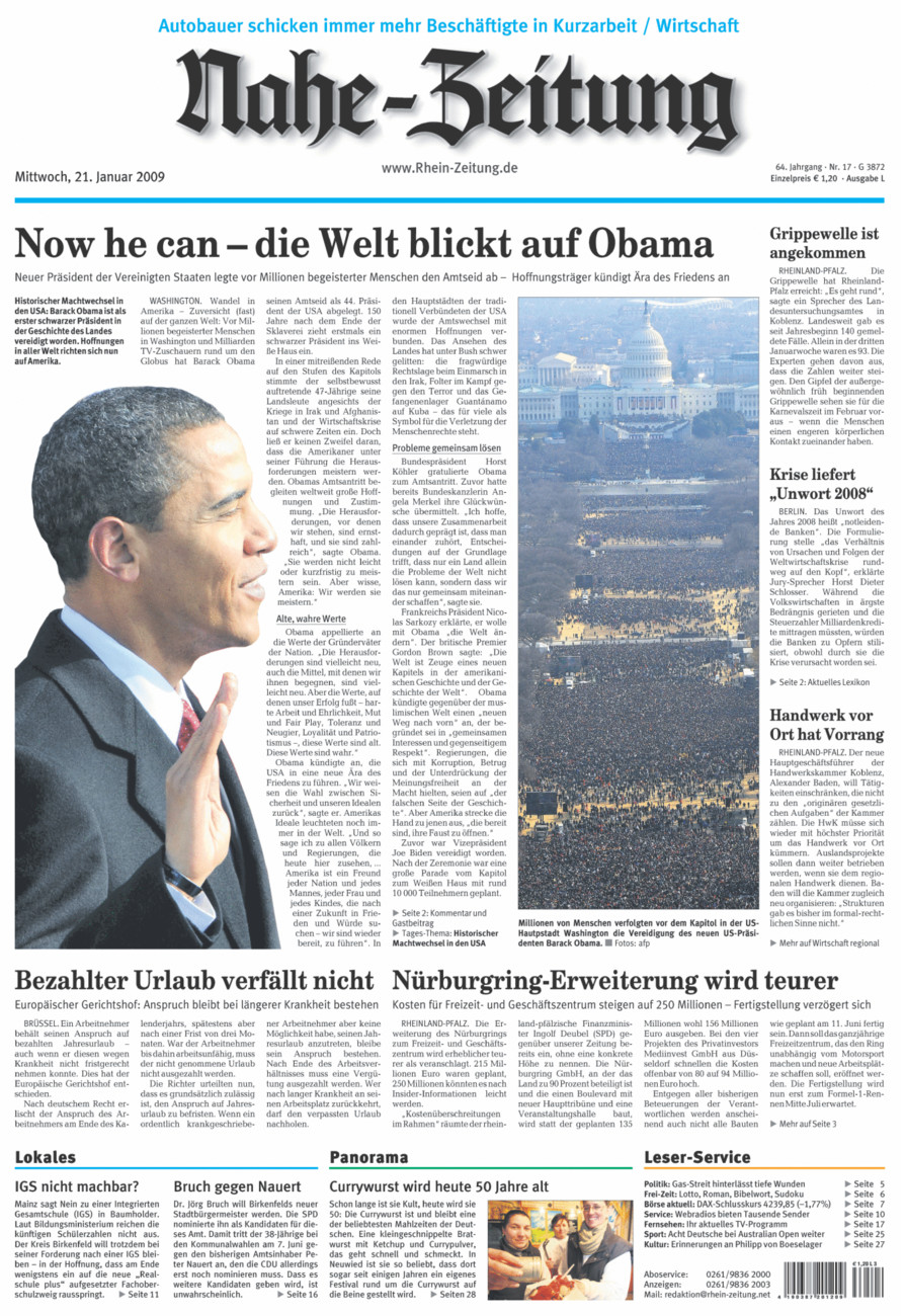 Nahe-Zeitung vom Mittwoch, 21.01.2009