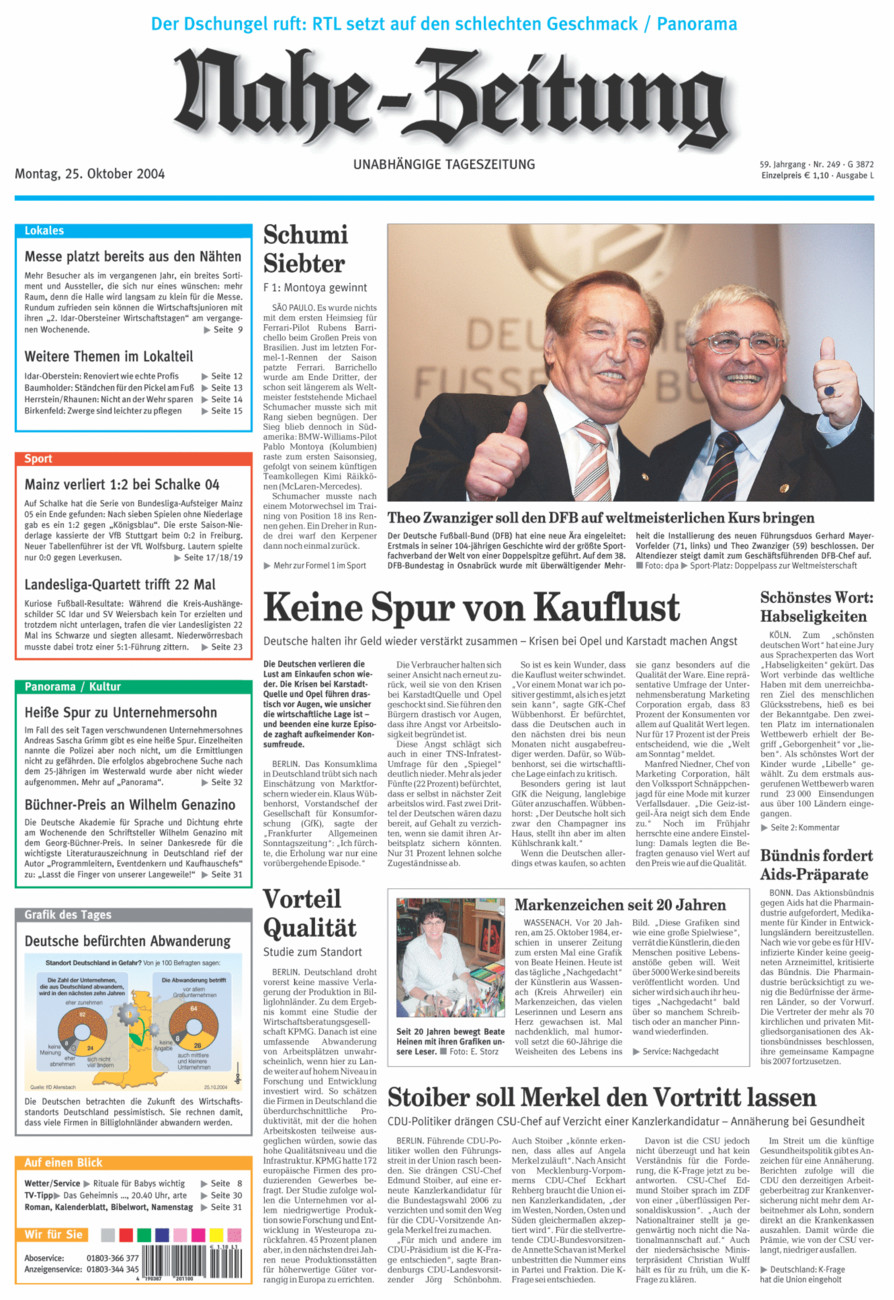 Nahe-Zeitung vom Montag, 25.10.2004