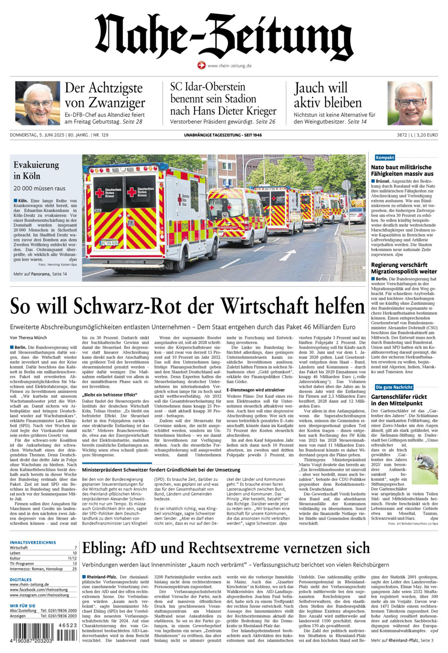 Nahe-Zeitung vom Donnerstag, 05.06.2025