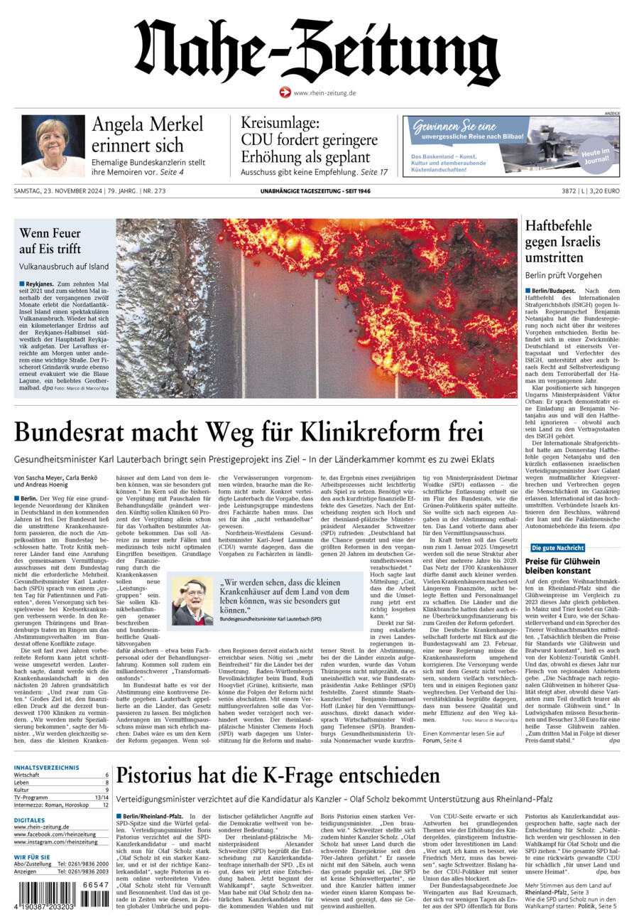 Nahe-Zeitung vom Samstag, 23.11.2024