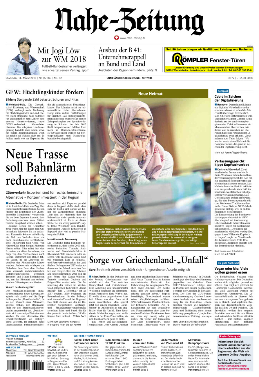 Nahe-Zeitung vom Samstag, 14.03.2015