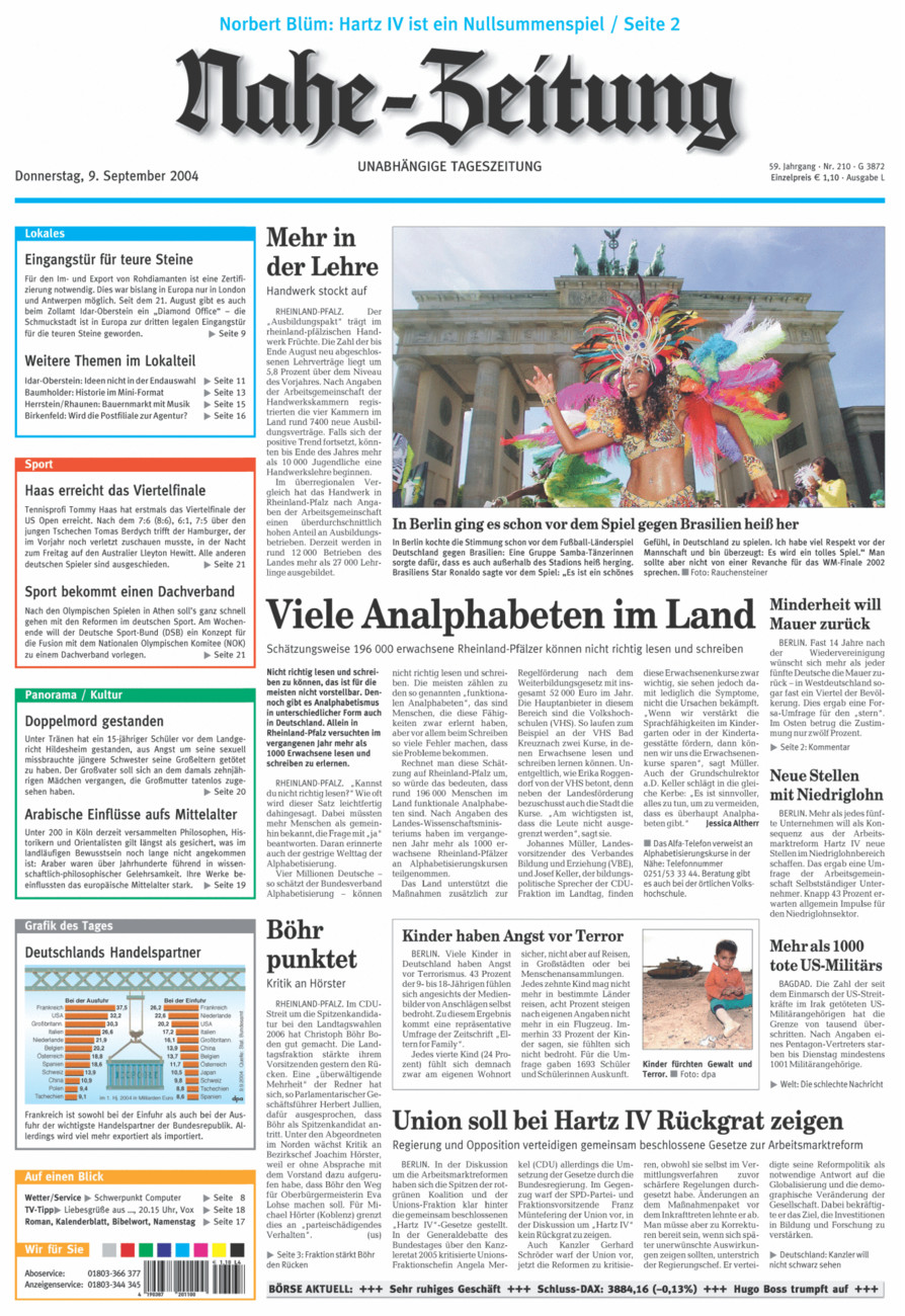 Nahe-Zeitung vom Donnerstag, 09.09.2004
