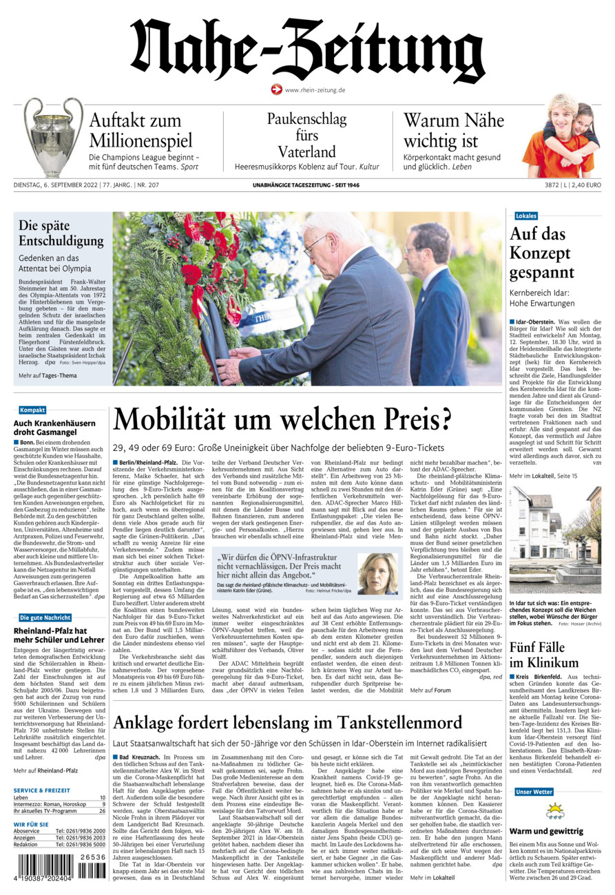 Nahe-Zeitung vom Dienstag, 06.09.2022