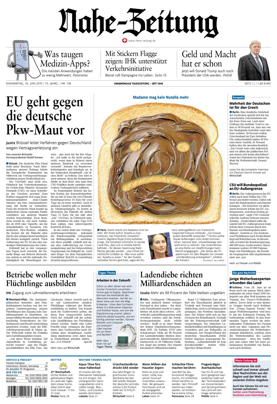 Nahe-Zeitung vom Donnerstag, 18.06.2015