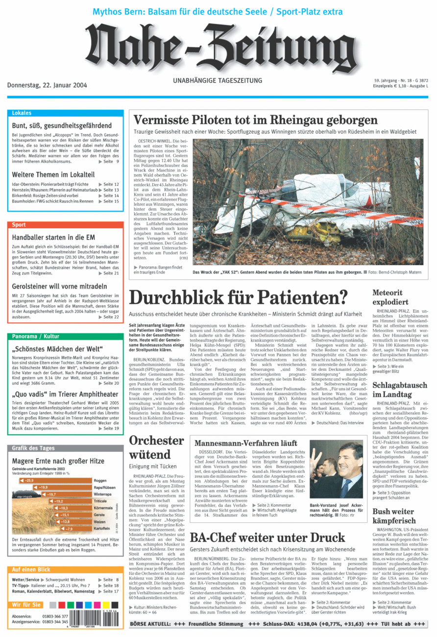 Nahe-Zeitung vom Donnerstag, 22.01.2004