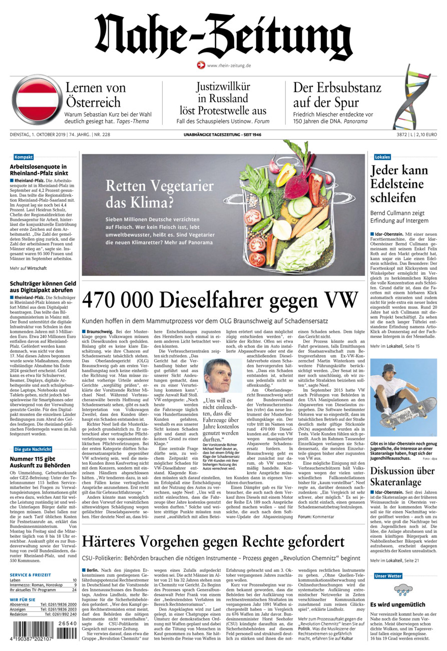 Nahe-Zeitung vom Dienstag, 01.10.2019